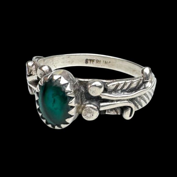 Vintage Sterling Silver Ring w/ Abalone Cabochon 7.5 Navajo Style Sawtooth Bezel - Picture 6 of 10